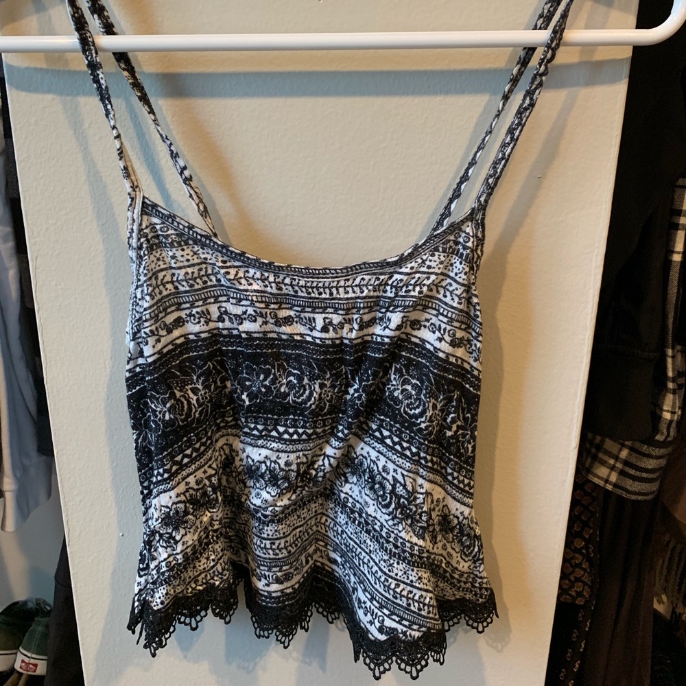 Black + white boho spaghetti strap crop top